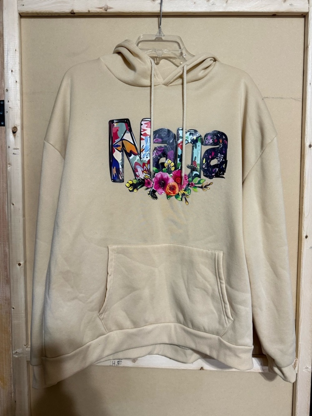 Floral Graphic “NANA” Hoodie in Cream